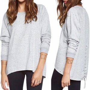 Michael Lauren Zuma Pullover Crewneck Lace Back Sweatshirt: Heather Grey